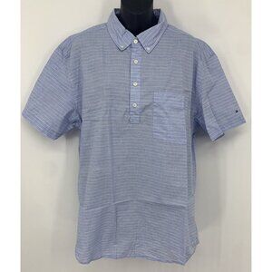 Tommy Hilfiger Shirt Extra Large Blue Stripe Collar Button Short Sleeve Men B71